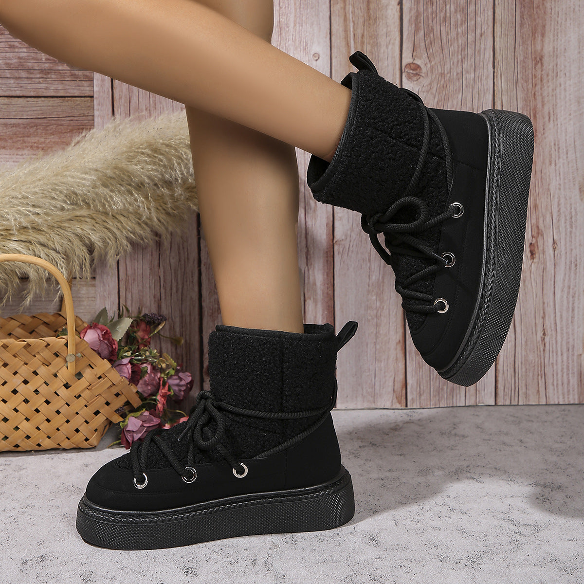 SnowyCozy – Bottes de Neige Chaudes à Lacets pour Femme