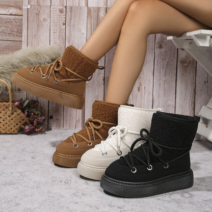 SnowyCozy – Bottes de Neige Chaudes à Lacets pour Femme