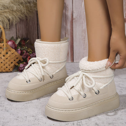 SnowyCozy – Bottes de Neige Chaudes à Lacets pour Femme