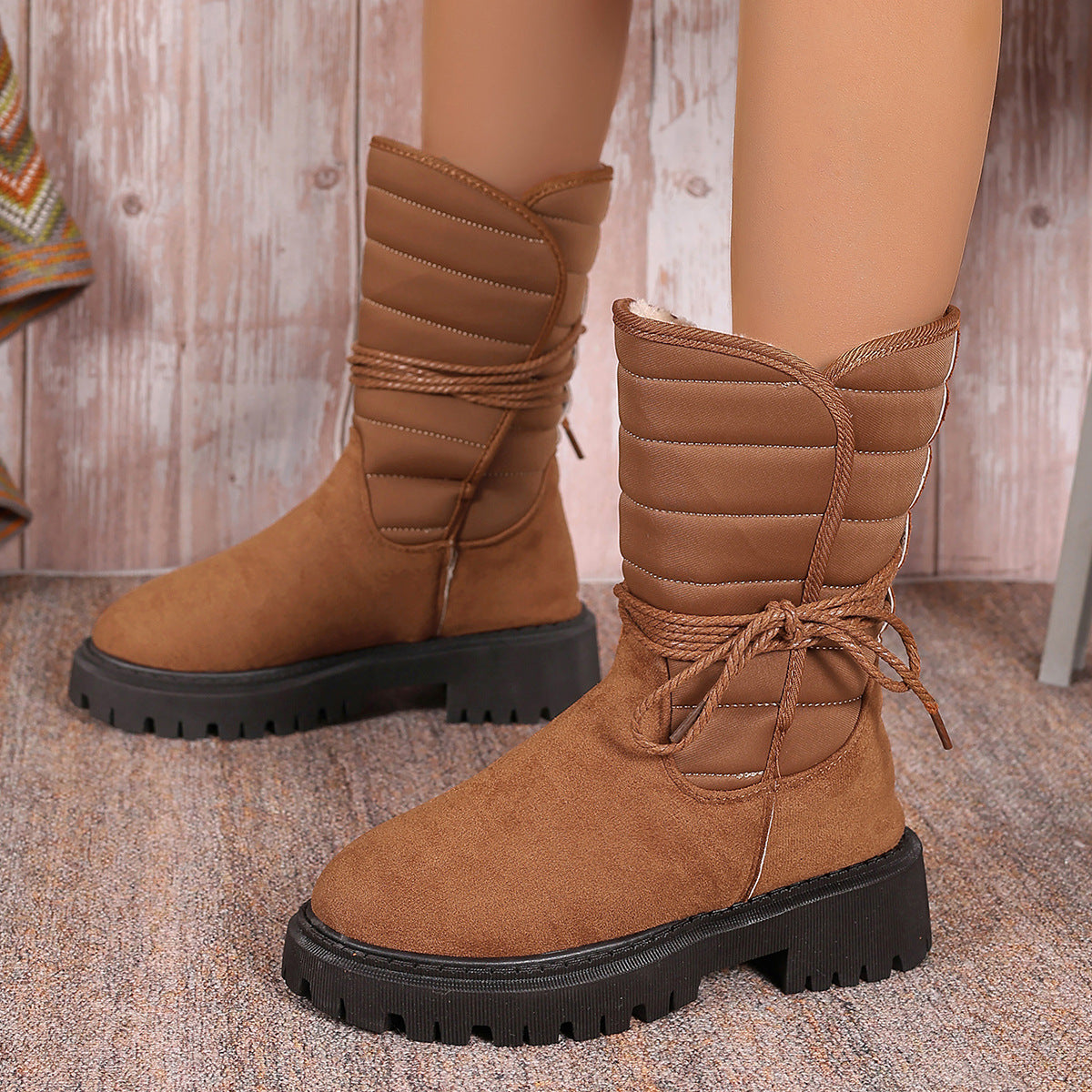 SnowLuxe – Bottes de Neige Mi-Mollet à Lacets