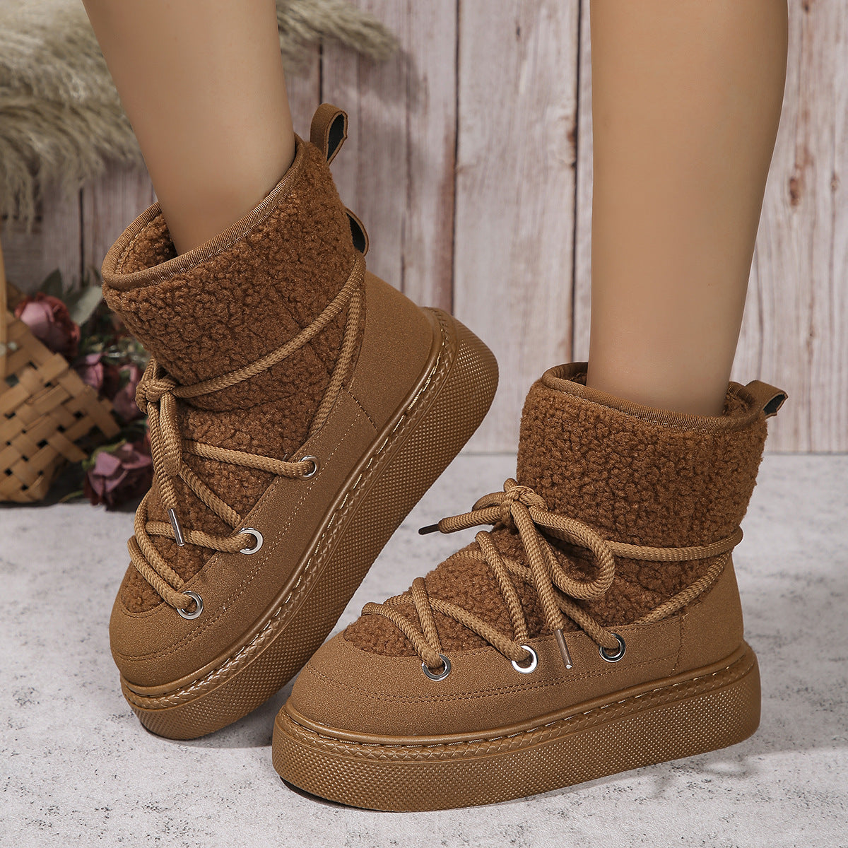 SnowyCozy – Bottes de Neige Chaudes à Lacets pour Femme